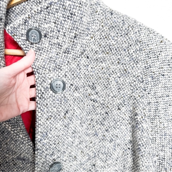 Vintage 80s gray textured WOOL batwing stand collar coat jacket small - Picture 7 of 9